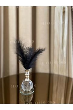 1 Adet Siyah Tüylü Gümüş Kristal Top Tüylük Dekor Biblo Süs