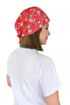 Unisex Kırmızı Ayıcık Temalı Hastane Doktor Hemşire Cerrahi Bonesi