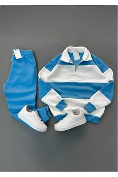 Yeni Sezon (PREMİUM) Üç İplik Polo Yaka Yarım Fermuarlı Sweatshirt - Eşofman Altı İkili Set Kombin