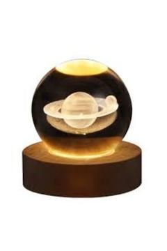 Ahşap Tabanlı Usb Kablolu Dekoratif Aydınlatma Led Işıklı Cam Küre Kuşaklı Gezegenler Hediyelik Eşya
