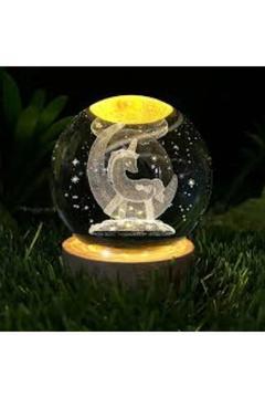 Ahşap Tabanlı Usb Kablolu Dekoratif Aydınlatma Led Işıklı Cam Küre Unıcorn Hediyelik Eşya