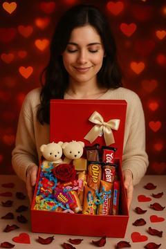 14 Şubat Sevgililer Günü Hediyesi Sevgiliye Hediye Gül,Ayıcık ,Büyük Boy Çikolata Kutusu