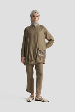 ARMİNE TREND Pul Desenli Fermuarlı Cepli Pantolonlu İkili Takım-Haki 25YT670