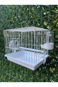 Kuş Taşıma, Seyahat, Saka, Ötüm Kafesi Beyaz ( Yemlik, Suluk, Tünek ) (20/17/23 CM)