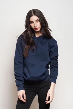 LACİVERT ŞARDONLU KANGURU CEPLİ KADIN SWEATSHİRT