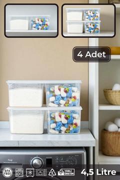 4,5 LT 2 Bölmeli Dikdörtgen Kapaklı Taplet Deterjan Organizeri Banyo Düzenleyici