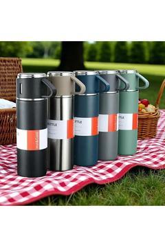 Paslanmaz Çelik 3 Kupa Bardaklı Çift Katmanlı Termos Seti