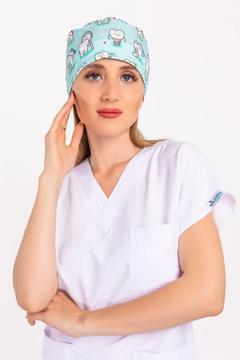 Unisex Yeşil Diş Desenli Cerrahi Bone Hemşire Doktor Saç Bonesi