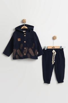 Doğal Yaprak Baskılı Uzun Kollu Bebek Gömlek Takımı 9-12-18 Ay - %100 Pamuk Müslin Yazlık Set