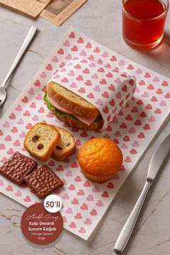 Kendinden Kalp Baskılı Vintage Desenli Kağıt | 50 Adet Desenli Sunum Kağıdı