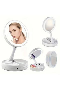 Seyahat Makyaj Aynası, Taşınabilir Katlanır 1x/10x Büyüteçli LED Işıklı Çift Taraflı Makyaj Aynası