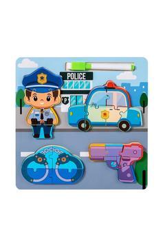 Montessori Yazı Tahtalı ve Kalemli 3D Eğitici Öğretici Ahşap Meslek Puzzle Seti-POLİS