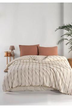 Iris Mocca %100 Pamuklu Yıkamalı İpliği Boya Vintage Çift Kişilik Nevresim Takım 200*220