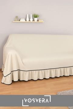 Kolları Örten Pamuk Keten Fırfırlı Koltuk Örtüsü 180x 320 cm