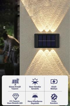 1adet Modern Solar 6ledli Çift Taraflı Aplik Güneş Enerjili Aydınlatma Duvar Lambası
