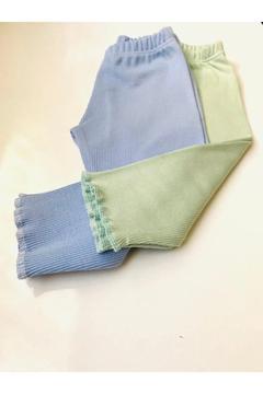 Esnek Fitilli Yeşil - Mavi 2li Kız Erkek Çocuk Tayt