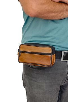 Hakiki Deri Telefon Bölmeli Kemer Çantası 3 Bölmeli Yatay