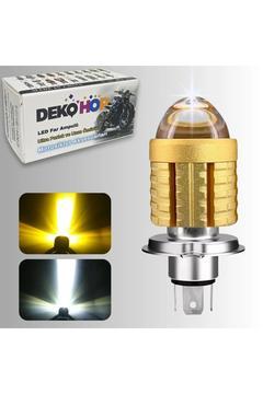 H4 Uzun Kısa Mercekli Motosiklet Otomobil Led Ampul 12-24V Beyaz + Amber Sarı Far Lambası 1500 LM