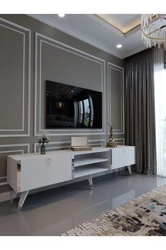 Festival Tv Ünitesi S3030-1 Beyaz Parlak Silver detaylı Minifiks Bağlantı Tv Sehpası