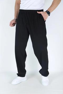 Siyah Erkek Battal Boy Yazlık Keten Pantolon - %100 Pamuk