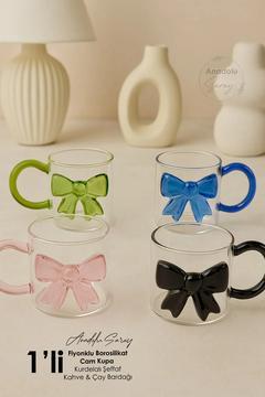 Isıya Dayanıklı Fiyonklu Borosilikat Cam Kupa Kurdelalı Şeffaf Kahve Çay Ve Sunum Bardağı