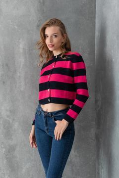 Kadın Bisiklet Yaka Silver Düğme Detaylı Triko Crop Hırka