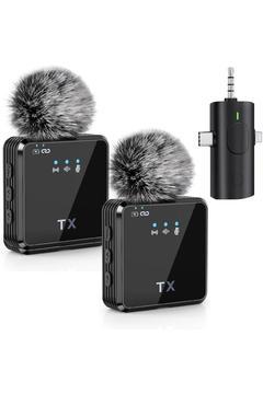 İkili Kablosuz Yaka Mikrofonu Type C Android iPhone Uyumlu Canlı Yayın Ses Video Mikrofonu