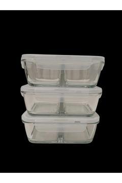 Feyzade Fresco Bölmeli Cam Kilitli Dikdörtgen Saklama Kabı 3'lü Set 720cc Beyaz Kapaklı Frs-279