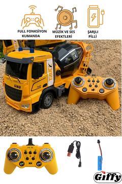 Oyuncak Uzaktan Kumandalı Full Fonksiyon Metal Şarjlı Sesli Işıklı İş Makinesi Beton Mikseri
