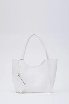 Beyaz Shk108 Çıtçıtlı Suni Deri Cüzdanlı Makyaj Çantalı Kadın El ve Omuz Çantası