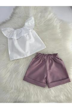 Kız Çocuk Açık Mor Renk Şort & Beyaz Bluz Set