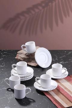 Boncuklu Beyaz Türk Kahvesi Fincanı Takımı Lüx Seramik Kahve Fincanı 6 Kişilik Fincan