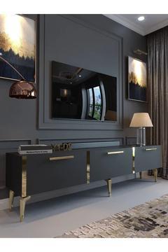 Festival Tv Sehpası G3817-4-Y1-D2 Antrasit Gold Metal Kulp
