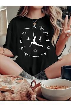 Kadın YOGA Saat Tasarım Baskılı Tişört Oversize Salaş