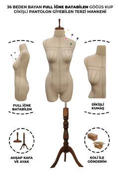 Profesyonel Alt Ve Üst Grup 36 Beden Iğne Batabilen Göğüs Kup Dikişli Terzi Prova Mankeni Pop-01