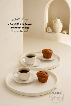 2 ADET 24cm Beyaz Yuvarlak Metal Sunum Tepsisi Şık ve Dayanıklı Tasarım