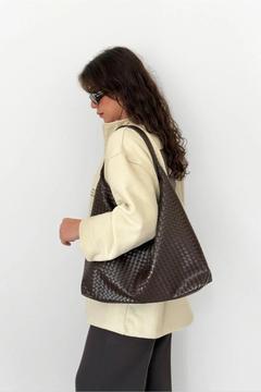 Örgü Dokulu Laura Salaş Görünümlü ve Geniş Hacimli Suni Deri Kadın Shopper Omuz Çantası