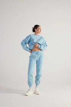 Kadın Mavi Lastikli Bel Ve Paçalı Şardonlu Fluffy Eşofman Altı