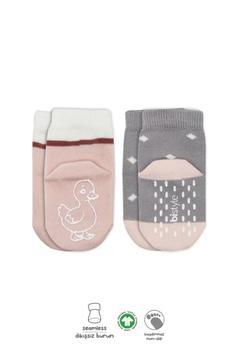 CEYLAN ADAM Bistyle Hayvan Figür Kaymaz Kız Soket Çorap 2'Li BS10120 Gri