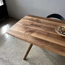 Ceviz Oval Kesim Ahşap Yemek & Mutfak Masası | Ahşap Ayaklı | Skandinav Tasarım