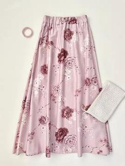 Gül Pamuk Saten Kloş Etek - Buz Mavisi