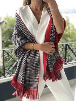 Kırmızı yün akrilik çift taraflı şal