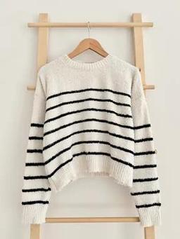 Çizgili Yumoş Kazak - Gri