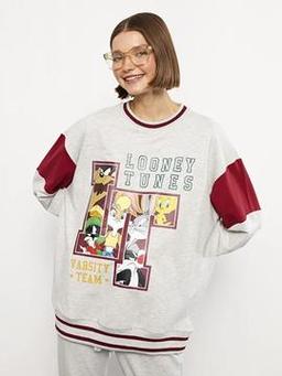 Bisiklet Yaka Bugs Bunny Baskılı Uzun Kollu Kadın Sweatshirt