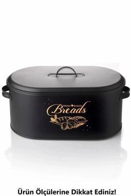 Bayev Siyah Ekmeklik Kapaklı Desenli Metal Ekmek Saklama Kutusu