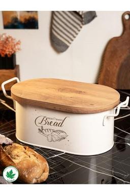 Lin Metal Ahşap Kapaklı Tel Kulplu Metal Ekmeklik (bread baskılı)