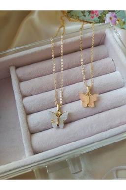 Asia Chic Asia By Leuvoié Pembe Ve Beyaz Kelebek Kolye Seti 45 cm Beden