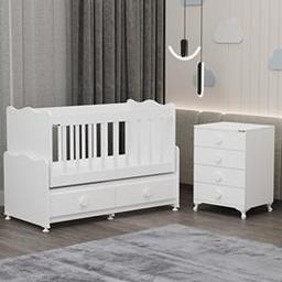 Garaj Home Elegant MDF Çıtalı Beşik + Şifonyer - Beyaz