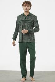 Kareli Polo Yaka Pijama Takım - Yeşil