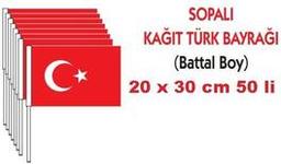 Vatan 20x30cm.Battal Boy Sopalı Kağıt Bayrak 50’li